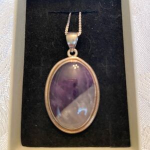 Sterling Silver Amethyst/Quartz Crystal Pendant Necklace - 18”.